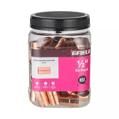 50 PCS EFIELD 1/2  C X C Copper Coupling With Rolled Stop Lead Free Pro Pack • $22.50