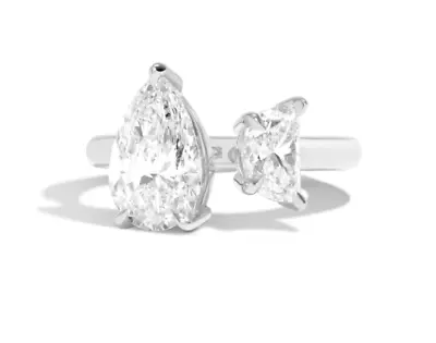 Women Wedding Ring 2.10 Ct GLI IGI Lab Created Pear Diamond Solid 14k White Gold • £1646.76