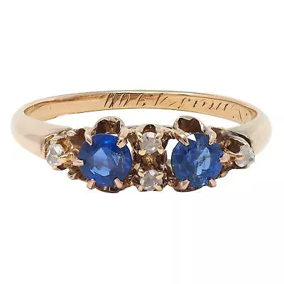 Late Victorian 1900 Sapphire Diamond 14 Karat Gold Antique Belcher Band Ring • $1000