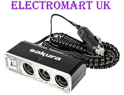 12v 3 Way Cigar Cigarette Lighter Usb Socket Extension Cable Lead Splitter • £12.90