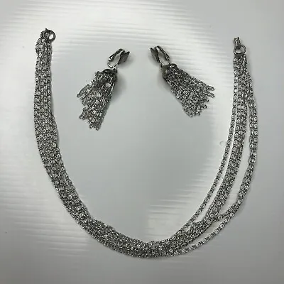 $14.50 • Buy X Sarah Coventry Vtg Retro Necklace Earrings Jewelry Set Chains Fringe Glam Boho