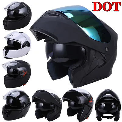Motorcycle Dual Visor Flip Up Modular Full Face MX BIKE M~XL Helmet DOT Approved • $64.99