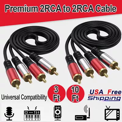 2X1 Gold Plated RCA Cable Male L/R Stereo Audio Plug 2RCA To 2RCA Cord 10FT 3FT • $5.49