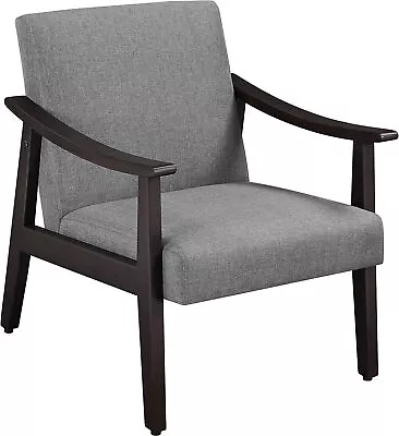 PU Leather Accent Chair Mid-Century Modern Armchair Solid Wood Legs Gray • $79.99