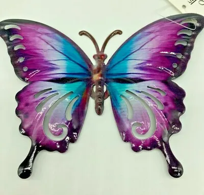 Butterfly Wall Art Purple Blue Metal Garden Ornament Indoors Outdoors 281050B • £6.99