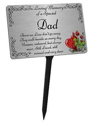 Dad Memorial Plaque & Stake. Brushed Silver Waterproof Garden Grave • £12.99