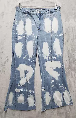 Luxe Moda Jeans Womens 14 Blue Tie Dye Acid Wash Stretch Flare Distressed • £43.31