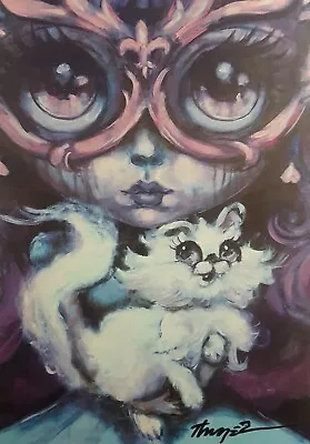 Big Eye Girl & Kitty Poster Of Kawaii Pop Art Cute Painting Signed Thayer 11x17 • $18