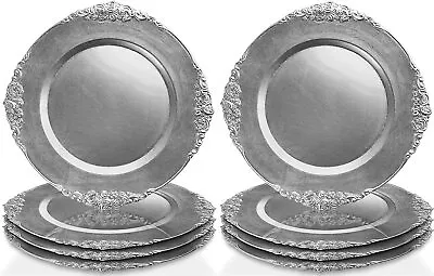 American Atelier 8 Pack Silver Charger Plates 13  Round Melamine Leaf  Plate • $29.99