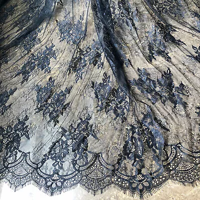 Black Chantilly Costume Lace Fabric Bridal Dress Wedding Gown Veiling 300cm Long • £17.99