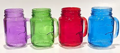 Glass Mason Jar Mugs 15 Oz With Handles Assorted Colors Solid Pattern Set Of 4 • $13.99