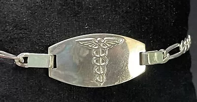 Sterling Silver Medical Alert Bracelet Engraved Type 2 Diabetes 7 1/4  Figaro • $25