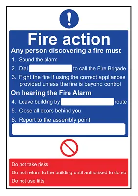 £3.99 • Buy A Size POSTER Notice Sign LAMINATED Fire Safety Action Procedures Add Text 
