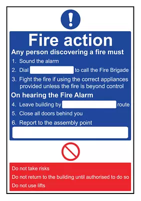 £3.99 • Buy A Size POSTER Notice Sign LAMINATED Fire Safety Action Procedures Add Text 
