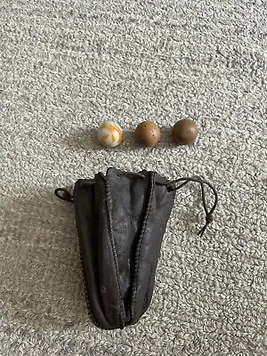 Vintage Handmade Marble Pouch With 3 Marbles Deer Skin • $45