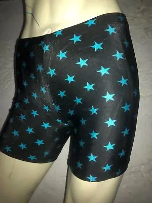 VTG 90s SMALL BLACK BLUE STARS SPANDEX CYCLING WORKOUT WAVE ONE SHORTS • $22