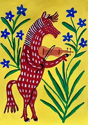 Original Gouache Painting. A Horse Playing The Violin. • $59.99