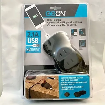 GO ON Desk Hub 3 Outlets 2 USB Ports 6 Ft Cord With Mounting Brackets Black NEW • $24.99