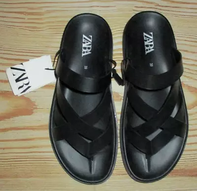 Mens Zara Strap Slip On Black Sandals (us Size 6) • $39.90