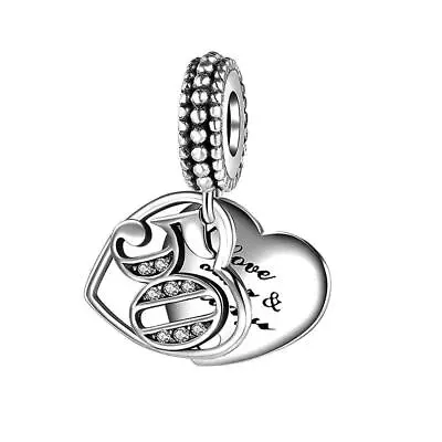 Genuine Sterling Silver 925 50 50th Fifty Birthday Love Heart Forever Charm • £14.99