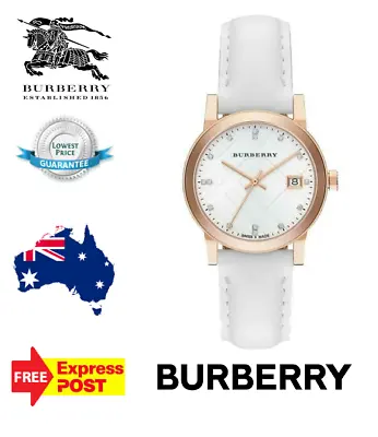 New Burberry 'the City' Bu9130 Rose Gold/silver/white Leather Check Womens Watch • $329.99