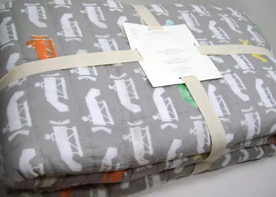 Pottery Barn Kids Gray Vintage Asher Air Plane WholeCloth Full Queen Quilt Shams • $111.99