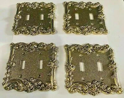 4 Beautiful Gold Metal Double Outlet Light Switch Plate Covers Vintage Antique • $34.99