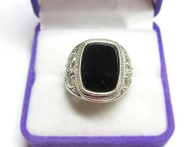 Huge Vintage Soviet USSR Ring Sterling Silver 925 Black Agate Men Jewelry Size 9 • $200