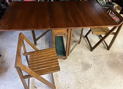 Vintage Mid Century Modern Drop Leaf Wood Dining Table & 2 Chairs • $300