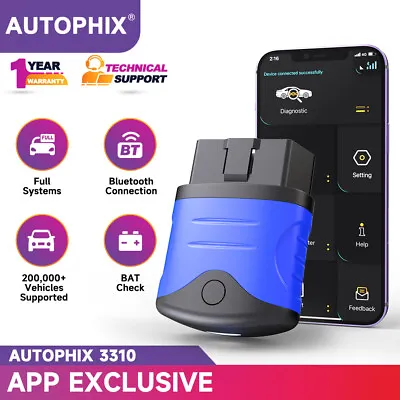 AUTOPHIX 3310 Car Full System Bluetooth OBD2 Scanner Battery Check Oil Reset SRS • £45