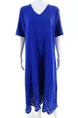 Misook Womens Short Sleeve V Neck Eyelet Trim Long Dress Blue Size Medium • $62.01