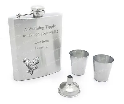 BRITISH WILDLIFE BIRDS ANIMALS HIP FLASK SETS Countryside Nature Gift ENGRAVED  • £59.85