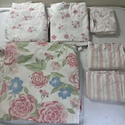 Pottery Barn Kids Floral  Full Duvet Cover Shams Twin Sheet Set Blue Pink • $51