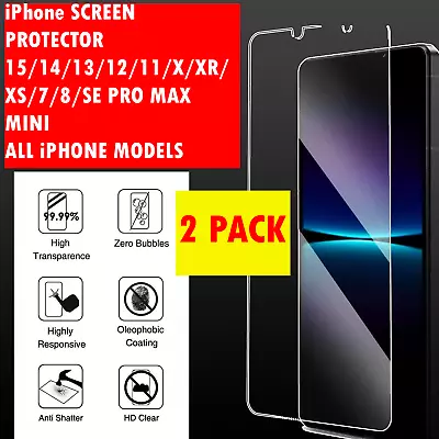 Iphone Screen Protector 15  14 13 12 11 XR X SE 7 8 Pro Max Mini Tempered Glass • £0.99