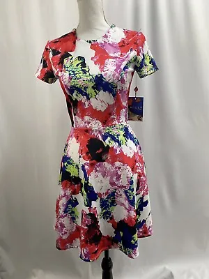 New MILLY For Design Nation Size 2 Rosabella Combo Short Sleeve Day Dress Italy • $29