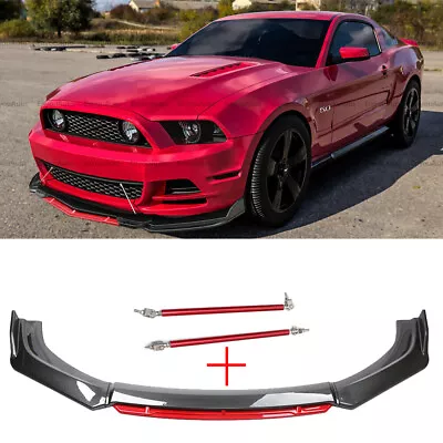 For Ford Mustang GT Front Bumper Lip Spoiler Splitter + Strut Rods Carbon Fiber • $57