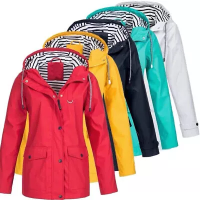 Ladies Outdoor Wind Rain Forest Jacket Coat Plus Size Womens Waterproof Raincoat • £17.68