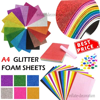 10 PCS A4 Glitter Premium Quality 12 Colours Arts Crafts Foam Sheets • £2.39