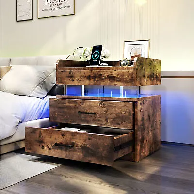 TC-HOMENY RGB LED Nightstand With Charging Station Side End Table Night Stand • $82.44