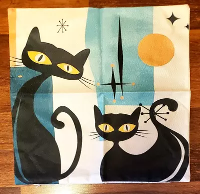 Mid Century Modern Black Cat Atomic StarBurst Art Pillow Case Decorative Square • $18.88