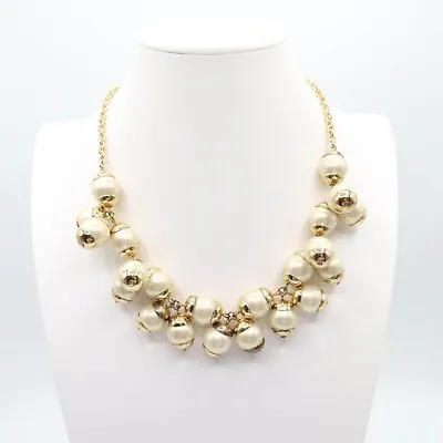 J CREW Goldtone Faux Pearl Cluster Chain Statement Necklace • $25.99