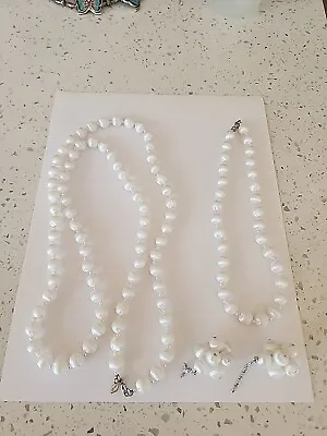 Vintage Sarah Coventry White Satin Beads Earrings & Necklace Set/original Box • $18