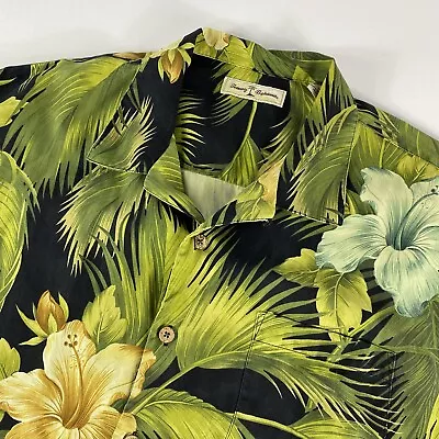 Tommy Bahama Rum Button Down Up Shirt Adult XL Silk Black Green Floral Mens • $29