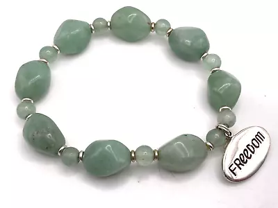 21st And Stone Sterling Silver Lt Green Jade Stretch Bracelet With Freedom Charm • £17.34