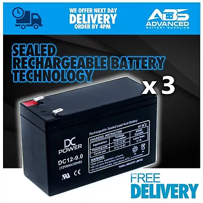 3 X NP7-12 12v 7Ah Equiv Battery Rechargeable Battery (DC 12v 9ah) 3 Batteries • £39.95