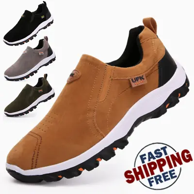 Mens Slip On Trainers Waterproof Walking Ourdoor Hiking Shoes Casual Sneakers • £21.37