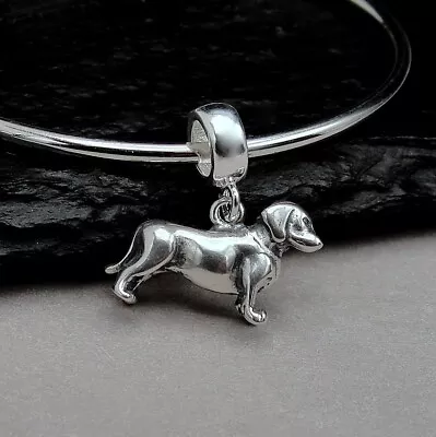 925 Sterling Silver Dachshund Dangle Charm - Dog Charm Fits European Bracelets • $19.95