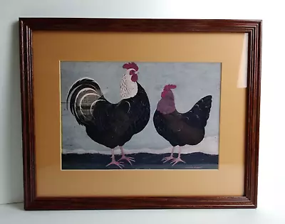 Warren Kimble Americana Rooster & Hen Print Matted & Framed Folk Art • $30