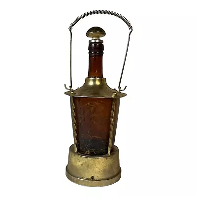 1960s Vintage Brass Amber Bottle Music Box Lantern Musical Bottle Decanter • $32.49