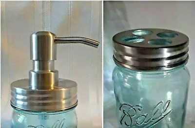 High Quality SOAP PUMP DISPENSER KIT Mason Jar TOOTHBRUSH LID Stainless Steel  • $7.99